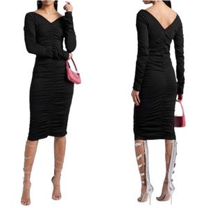 NWT HELMUT LANG Ruched Stretch Jersey Dress Black LBD Size XS / S